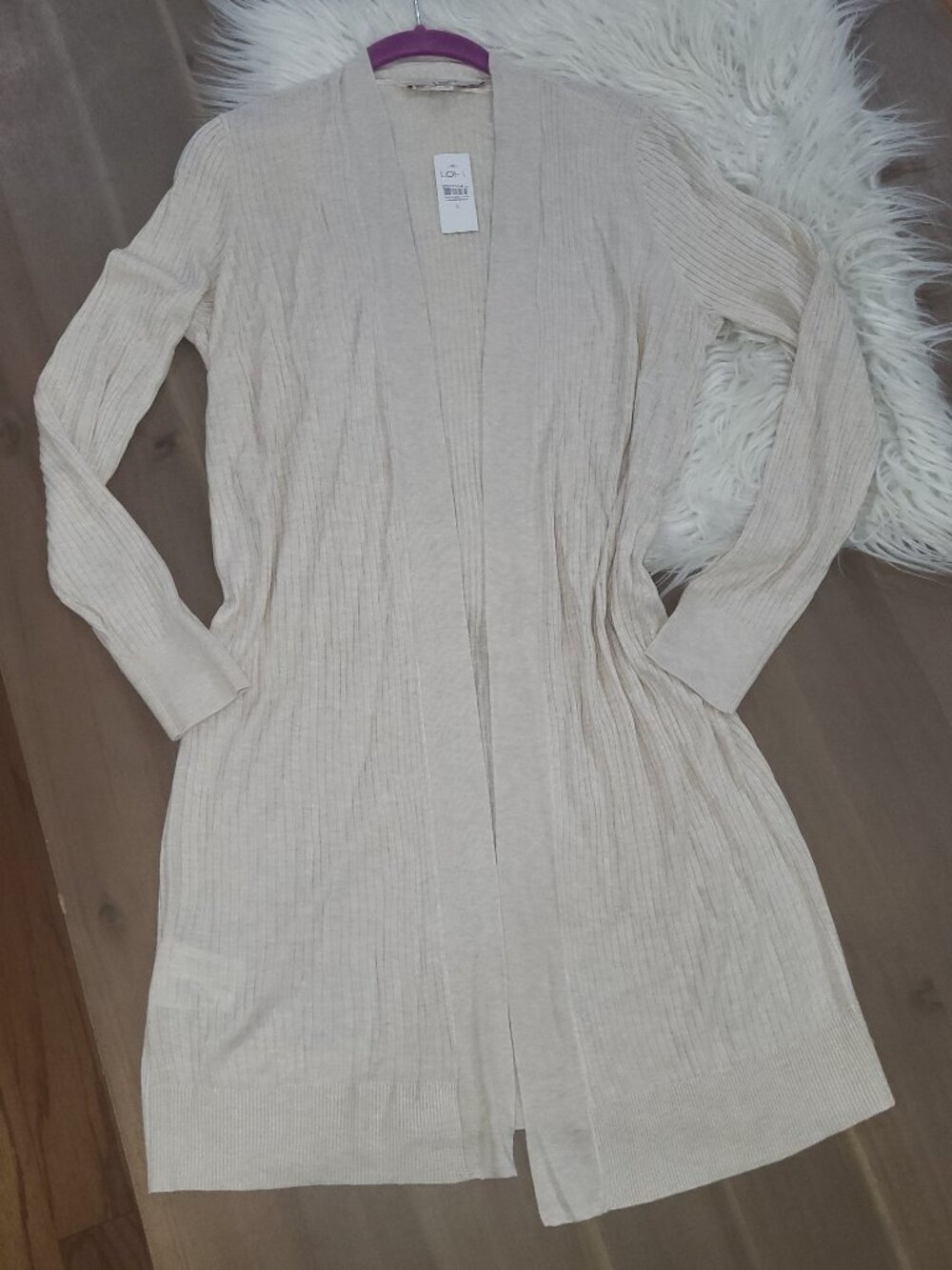 LOFT Women's Beige Knee Length Long Sleeve Tight-Knit Cardigan Small NWT